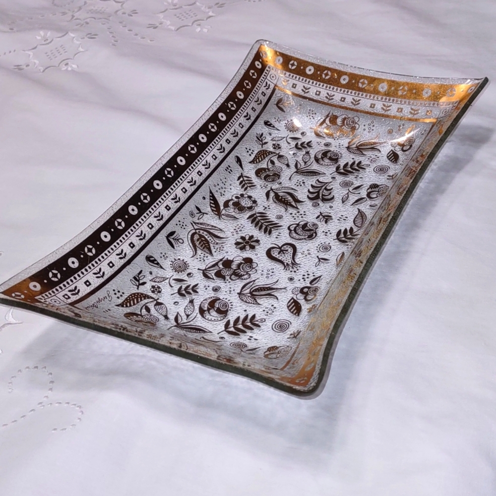 Vintage Mid-Century Glass Tray Rectangle Georges Briard Gold Design